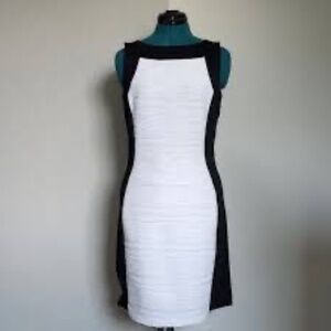 CALVIN KLEIN Sleeveless Black White Ruched Dress Size 6